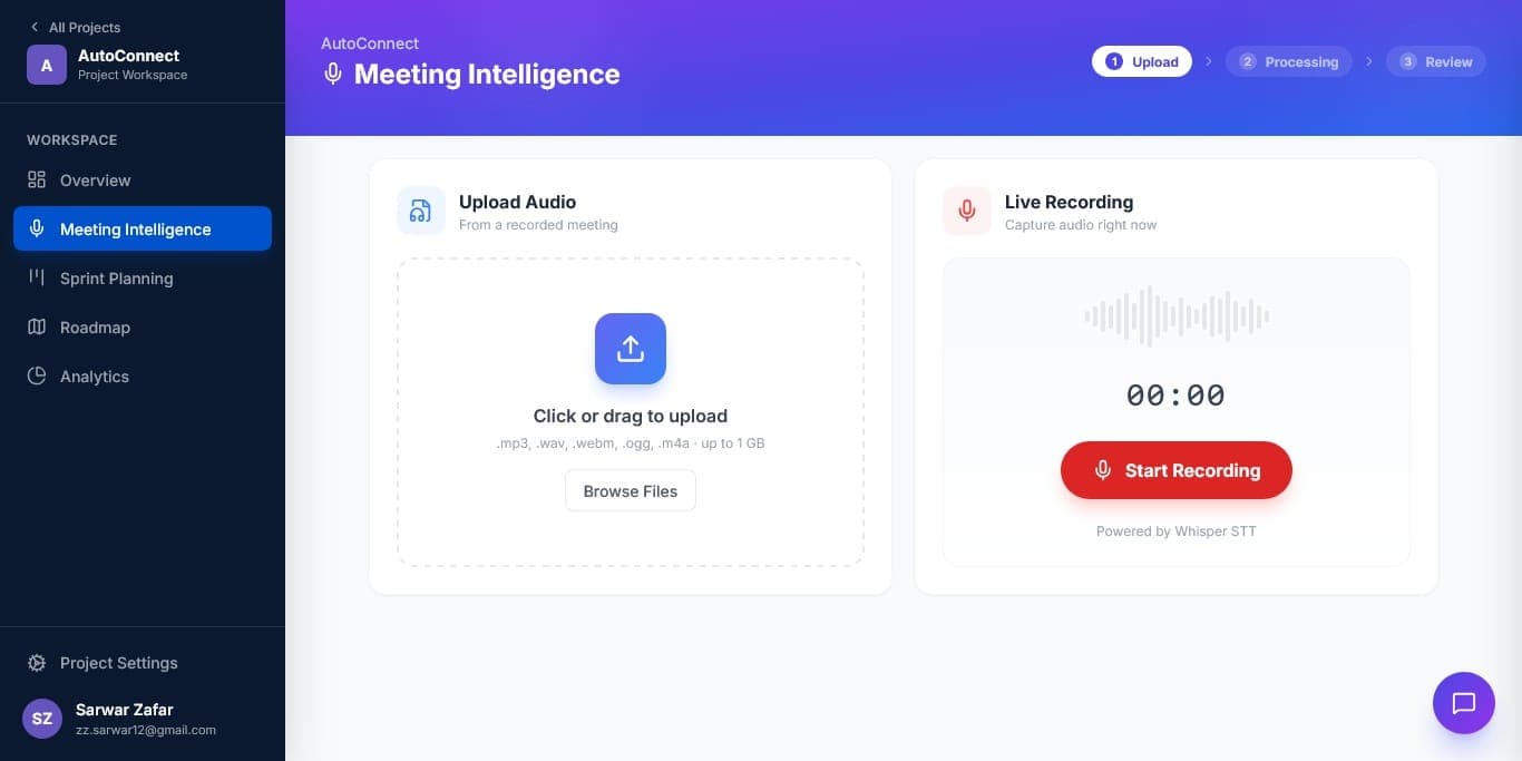 MindMesh meeting intelligence audio upload