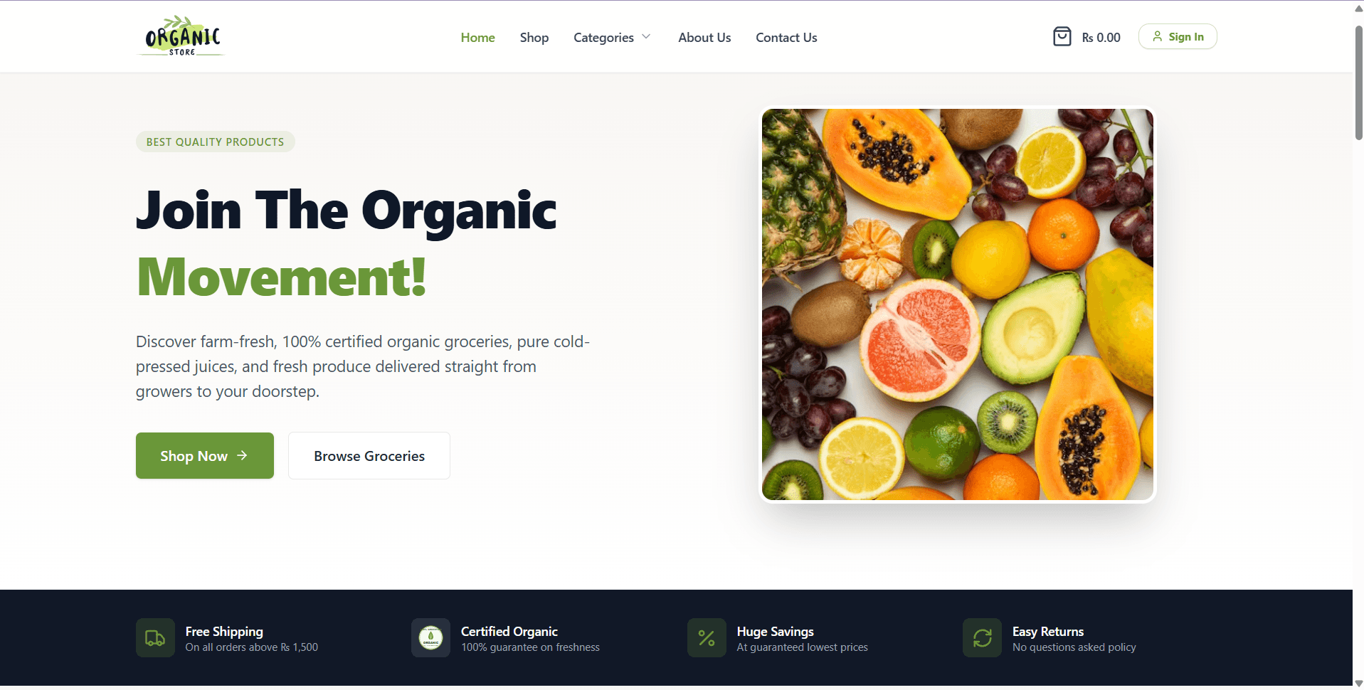 Organic Store E-Commerce Preview Screen